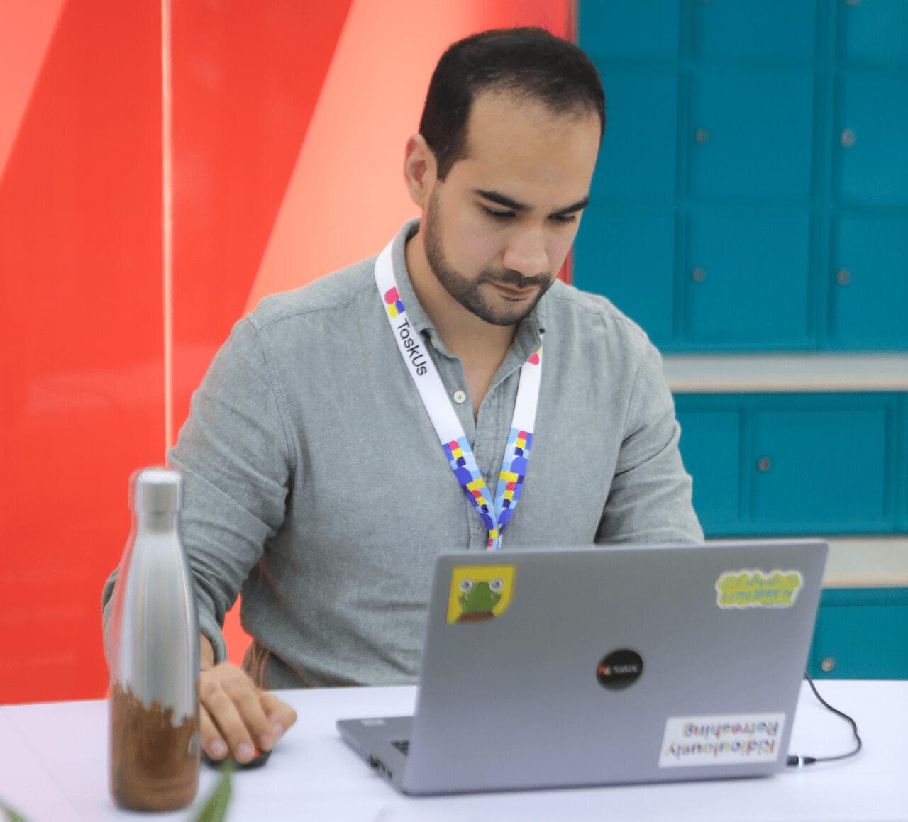 Employee working at a desk with a computer